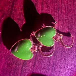 Green heart earrings